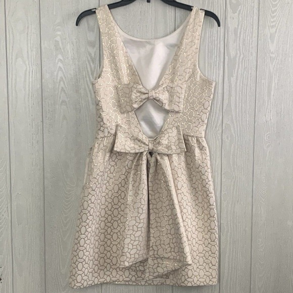 Erin Fetherston Gold Cream Jacquard Winnie Cocktail Dress Women's 8 - Picture 6 of 6